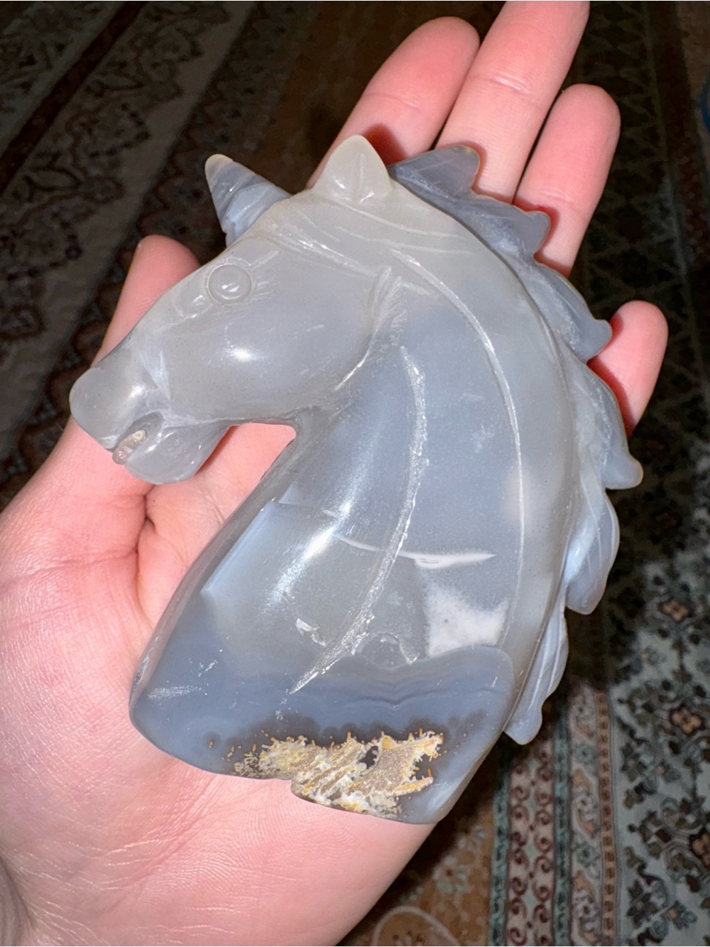 Handcrafted Gray Agate Unicorn Head Sculpture - Home Accents